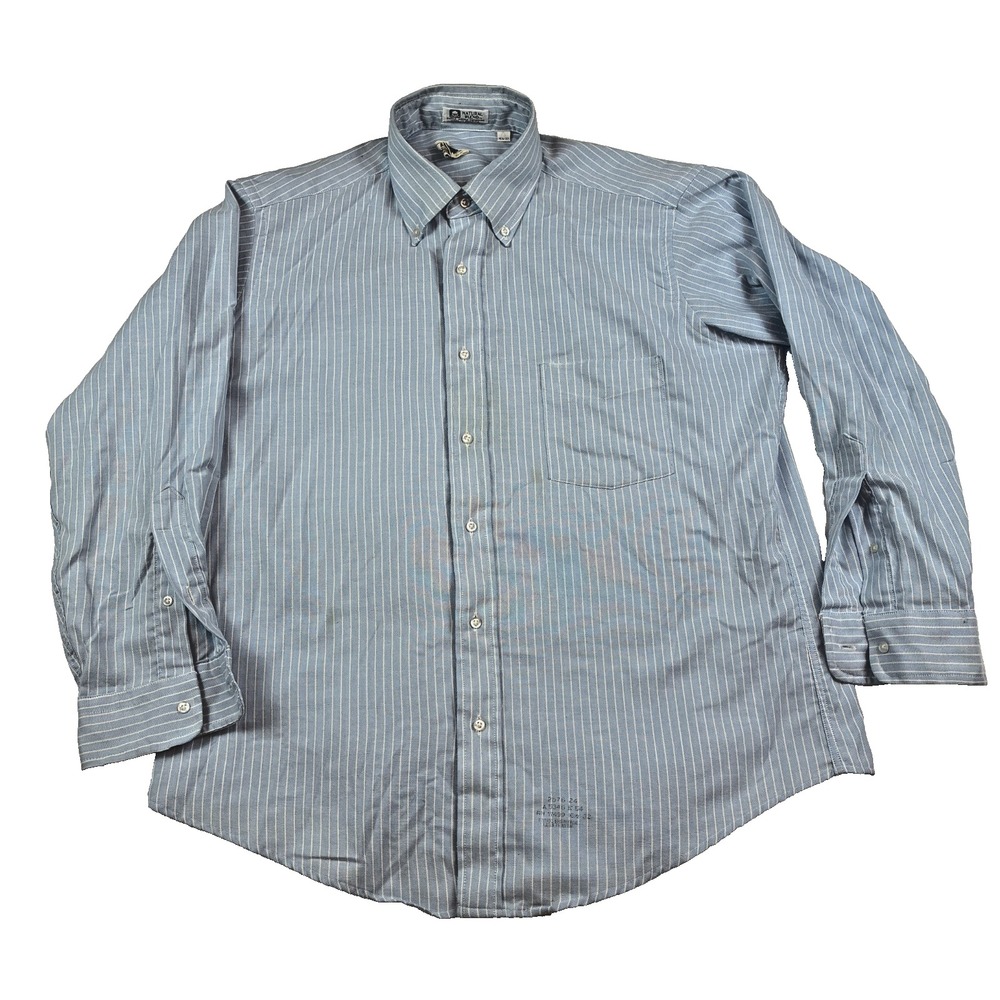 VTG Sears A&S OCBD Blue Reverse Stripe Cotton Shirt 16.5 32 USA Single Needle